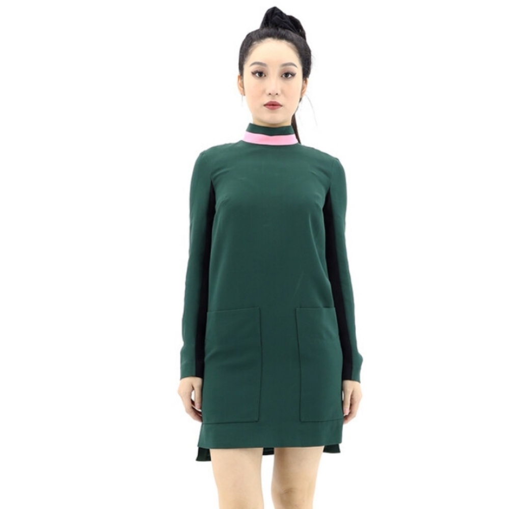 NEW Burberry silk wool Dark Green longsleeve Dress, size 6/8